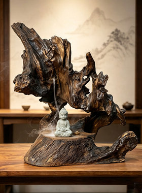 风化枯木根底座佛康禅意盆景造景