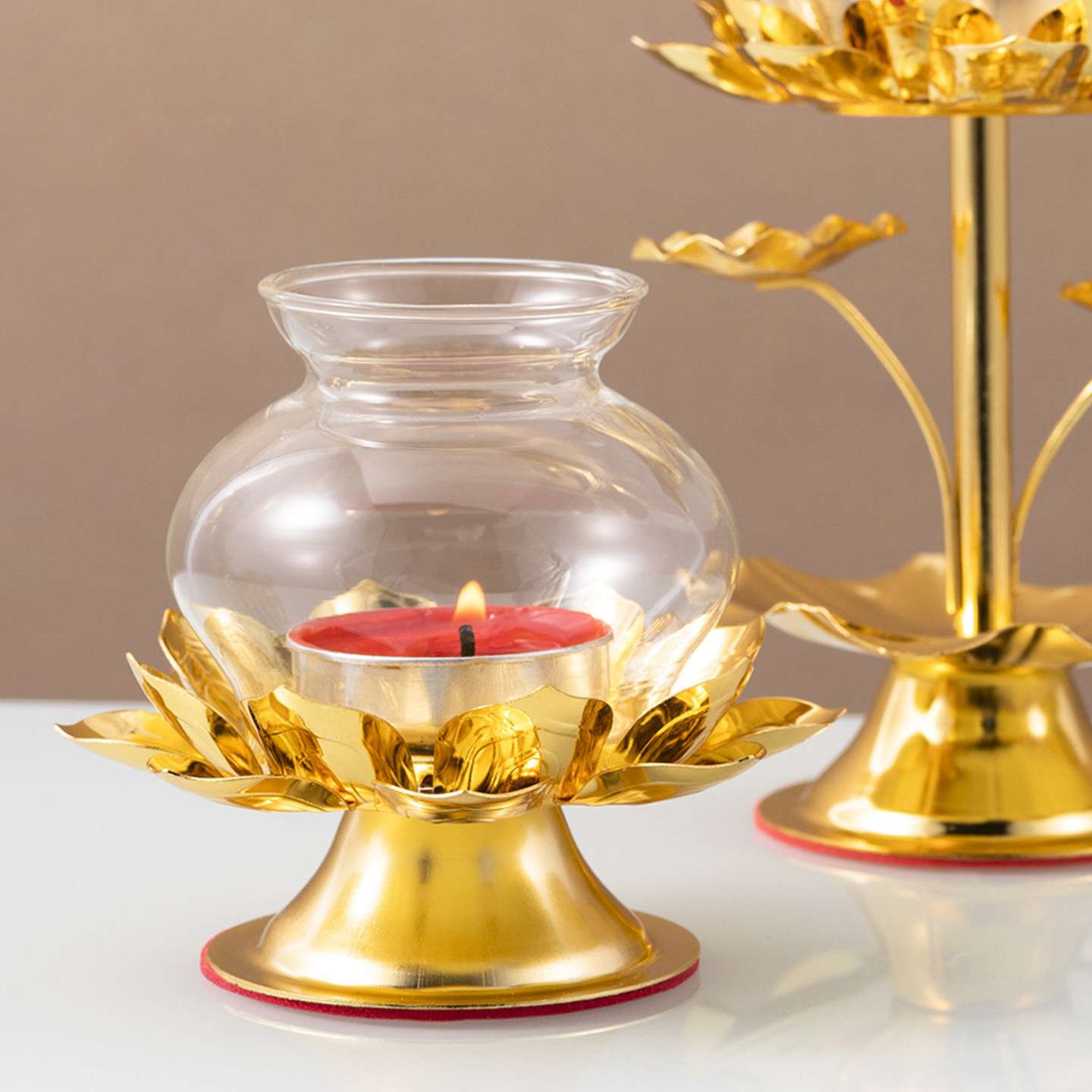 中式合金莲花烛台桌面摆件佛堂供灯座莲花烛台酥油灯灯盏合金烛台,淘宝优惠券,粉丝福利购,淘宝优惠卷