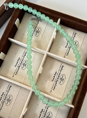 国风天然石绿色玉髓串珠项链女清新显白新中式高级感葡萄绿锁骨链