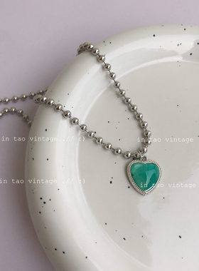 小众设计蓝绿色果冻爱心新款项链