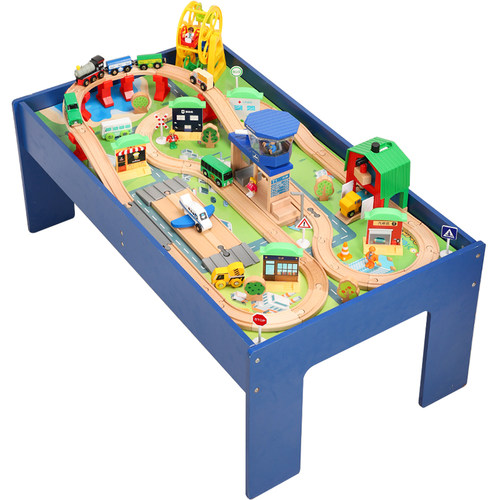 儿童小火车轨道套装游戏桌 兼容brio 米兔木质轨道拼装积木玩具 - 图3