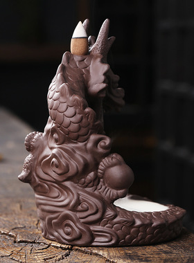 跨境新品原创回流大号檀香熏香炉创意紫砂中国龙倒流香炉家居