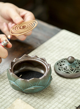 创意陶瓷莲花镂空熏香炉檀香室内焚香除臭盘香炉创意禅意家居