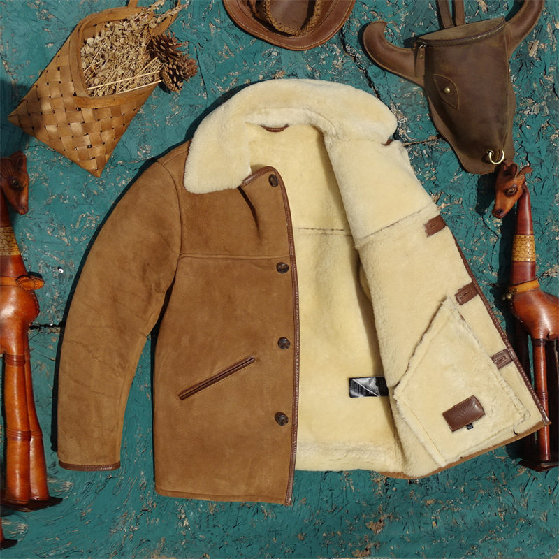 韩版暖烟草色中长款头层羊皮毛一体真皮皮衣男女同款保暖御寒时尚,淘宝优惠券,粉丝福利购,淘宝优惠卷