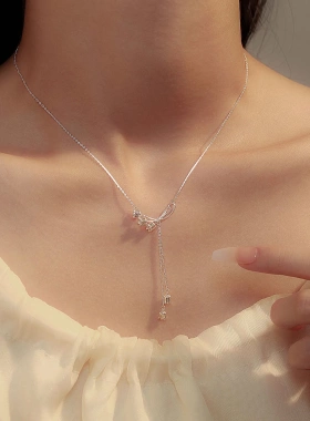 S999纯银玫瑰花长款流苏项链