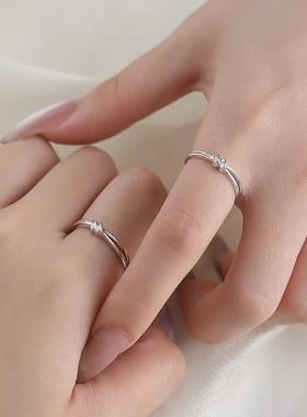 原创S999足银同心结情侣对戒一对设计高级简约风时尚戒指手饰