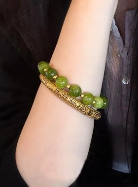 春夏橄榄石金色圆珠手链