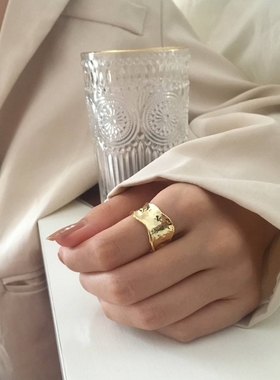 ins潮风博主款锡纸褶皱开口戒指