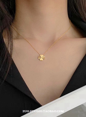 女18K金四叶草爱心好运项链