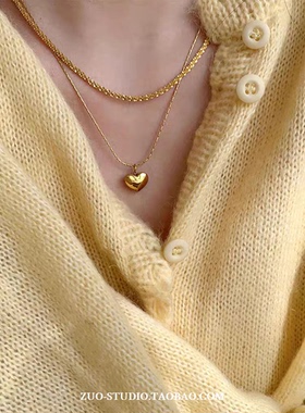 红色滴釉女复古小红心项链