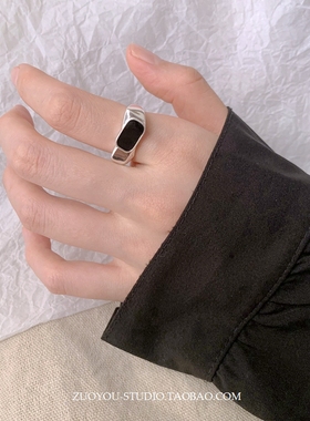 女钛钢小众复古黑色随形戒指