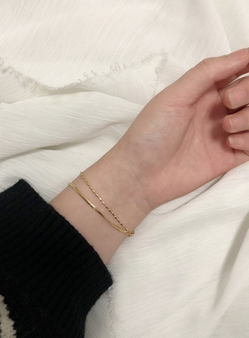小众ins潮风双层金色钛钢手链