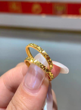 钛钢不掉色爆闪碎碎冰碎金戒指女网红轻奢满天星闪18k金素圈指环