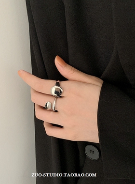 女小众冷淡风不规则纹理戒指
