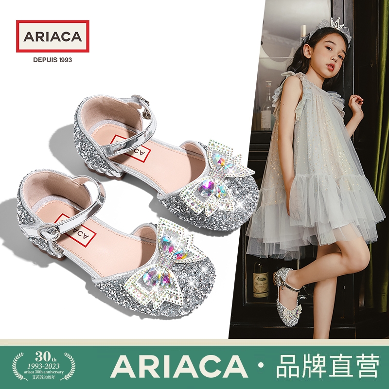 ARIACA艾芮苏女童鞋水晶鞋高跟凉鞋包头夏季软底小女孩儿童公主鞋-图1