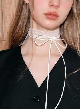ins叠戴蕾丝飘带女春夏百搭锁骨丝巾设计感choker细窄颈带项链韩