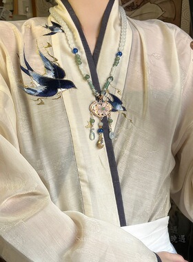 古风明制压襟串珠项链新中式长流苏背云软璎珞国风汉服马面裙配饰