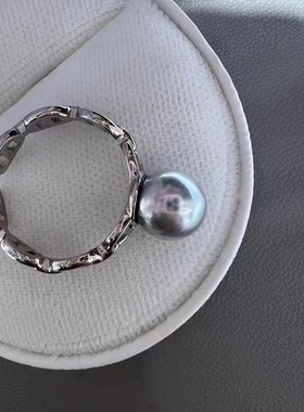 日本进口纯银猪鼻子戒指天然海水真多麻珍珠戒指