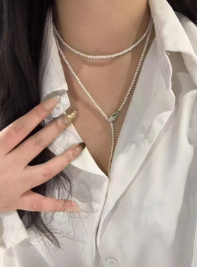 秋冬宝家同款经典天然淡水珍珠正圆强光灵蛇动物毛衣链S925银