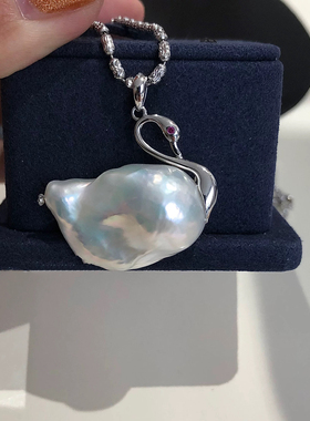 通体纯银天鹅巴洛克珍珠吊坠可搭毛衣链天然淡水珠