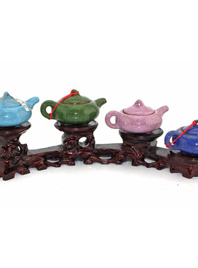 紫砂茶壶工艺品摆件实木底座