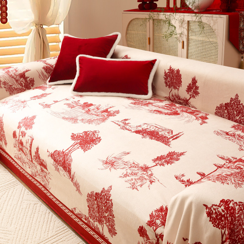 结婚喜庆装饰沙发盖布氛围感沙发巾复古国潮红色沙发垫春节盖毯,淘宝优惠券,粉丝福利购,淘宝优惠卷