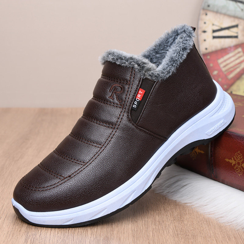 冬季老北京棉鞋男加绒保暖雪地靴皮面防寒爸爸鞋加厚防滑父亲棉靴,淘宝优惠券,粉丝福利购,淘宝优惠卷