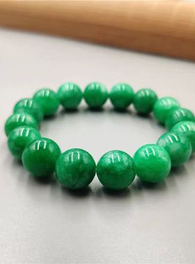 翡翠干青圆珠手串玉石阳绿男女款
