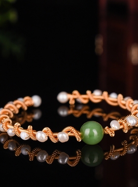 编制手镯大气碧玉珠子活扣首饰品