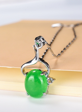 项链马来玉纯银绿色百搭吊坠
