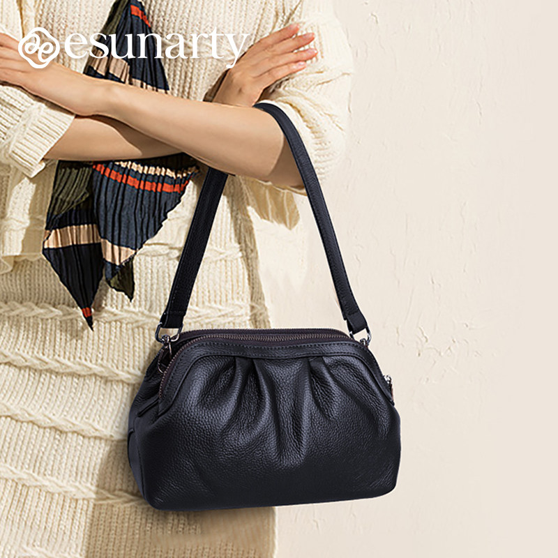 真皮女式单肩包2025新款高级感贝壳包斜挎小包软皮褶皱女士手提包,淘宝优惠券,粉丝福利购,淘宝优惠卷