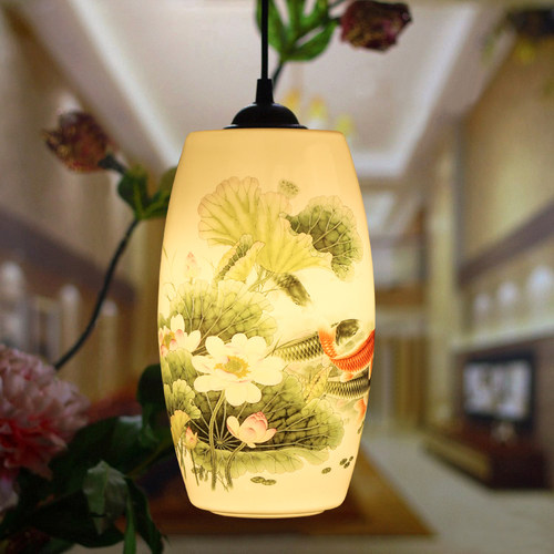 中式灯具陶瓷餐厅单头创意现代简约欧式吧台阳台吊灯玄关过道吊灯 - 图1