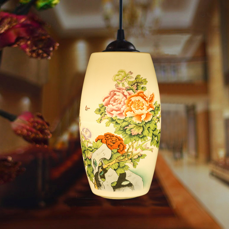 中式灯具陶瓷餐厅单头创意现代简约欧式吧台阳台吊灯玄关过道吊灯