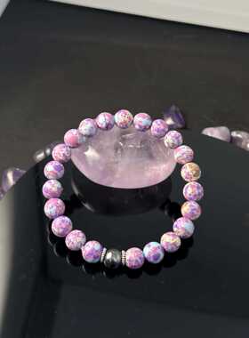 跨境爆款黑胆石和紫花帝皇松两种制作的可调节手链紫色手串配珠串