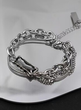 手链男潮ins冷淡风小众设计女轻奢个性暗黑高级灰钻情侣钛钢手饰