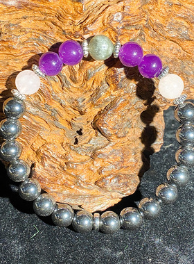 跨境爆款手链粉晶灰闪光多材质舒缓镇定情绪气质百搭磁石减压手串