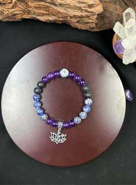 跨境爆款手链瑜伽莲花吊坠紫水晶宝石手链禅意珠链转运紫色手串珠