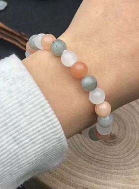 跨境爆款手链太阳石白玉月光石手串天然石水晶情侣串珠串彩色珠子