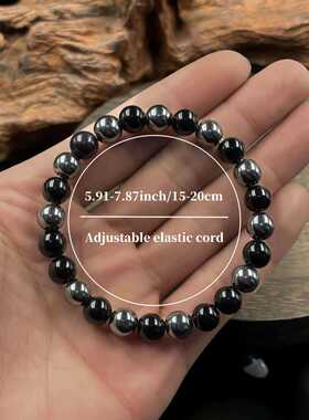 跨境爆款记忆手链黑曜石赤铁矿珠光宝气中性风黑色礼物手串珠饰品