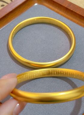 7n古法泥鳅背莲花心经手镯 沙金哑光古风实心久不掉色结婚送长辈