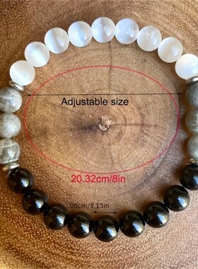 跨境爆款手链白闪石黑曜石猫眼石手链天然水晶石唯美素雅手串珠串