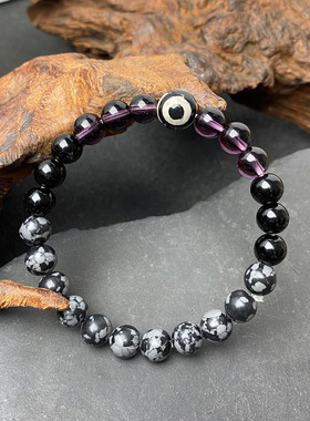 temu希音TK跨境爆款手链天然石 恶魔之眼手串 朋克跑酷手链雪花石