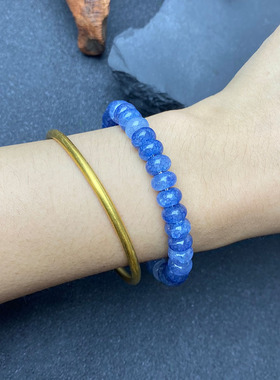 跨境爆款手链首饰轻奢手串海蓝宝天然水晶时尚潮流蓝色复古风串珠