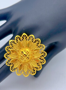跨境热销新款Ring铜戒指不掉色仿金色戒指可调节开口指环现货批发