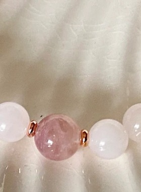 天然粉水晶手链草莓晶手链女士时尚手链粉色小清新手链招桃花手串