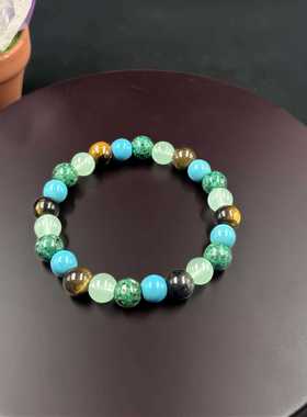 跨境爆款手链虎眼石绿松石东陵绿麻石制作弹力手链天然石紫水晶