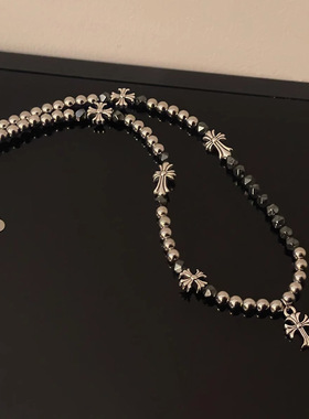 十字架黑胆石男士项链不掉色复古高级感百搭饰品女潮小众爆款配饰