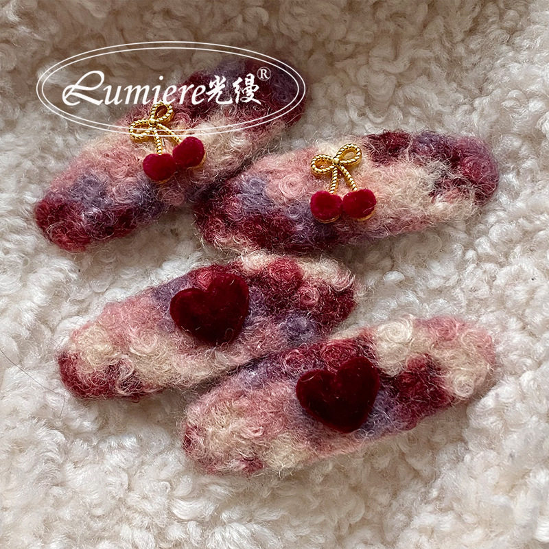 一对价格 粉色晕染爱心丝绒樱桃椭圆发夹温柔可爱少女碎发边夹,淘宝优惠券,粉丝福利购,淘宝优惠卷