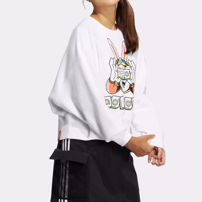 Adidas阿迪达斯卫衣女子运动宽松休闲服圆领套头衫 IB0391 IB0390 - 图0