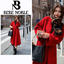 BEBE NOBLE red double-sided cashmere big coat female autumn Winter Herbendy windy with a kneecap wool coat